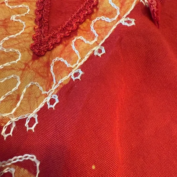 S.R. Fashions red embroidered gauzy midi dress free size - Picture 9 of 13